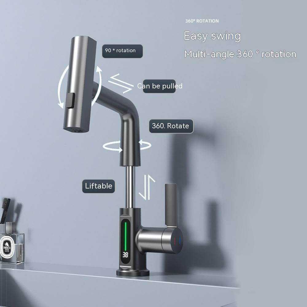 Sip & Store Smart Digital Faucet – LED Temperature Display, 360° Swivel, Pull-Out Spray (For Kitchen & Bath)