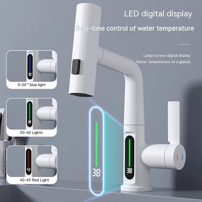 Sip & Store Smart Digital Faucet – LED Temperature Display, 360° Swivel, Pull-Out Spray (For Kitchen & Bath)