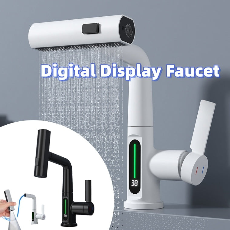 Sip & Store Smart Digital Faucet – LED Temperature Display, 360° Swivel, Pull-Out Spray (For Kitchen & Bath)