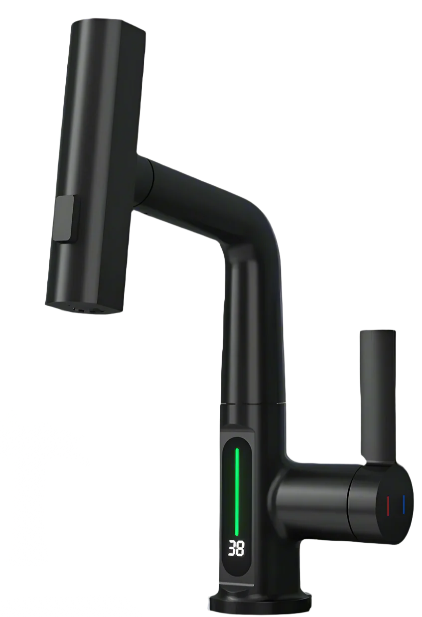 Sip & Store Smart Digital Faucet – LED Temperature Display, 360° Swivel, Pull-Out Spray (For Kitchen & Bath)