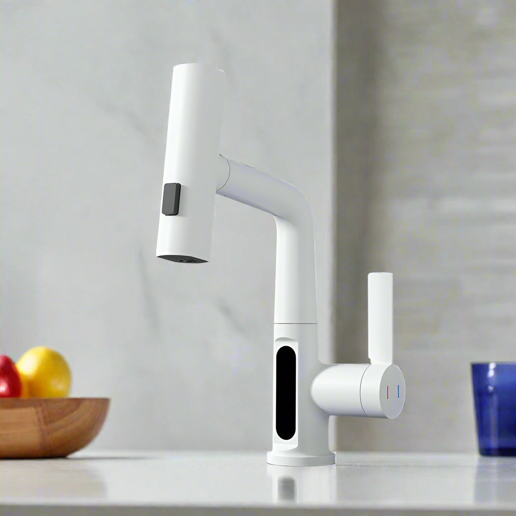 Sip & Store Smart Digital Faucet – LED Temperature Display, 360° Swivel, Pull-Out Spray (For Kitchen & Bath)