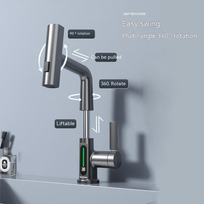 Sip & Store Smart Digital Faucet – LED Temperature Display, 360° Swivel, Pull-Out Spray (For Kitchen & Bath)