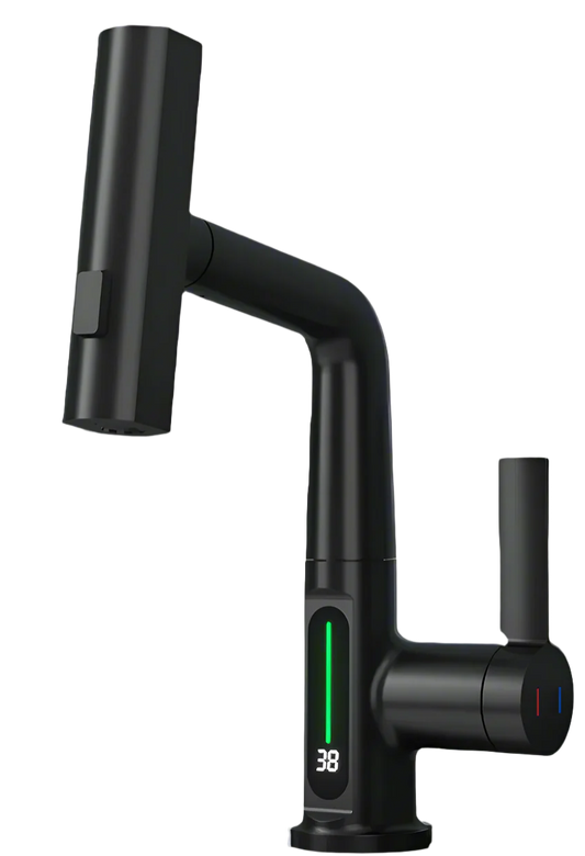Sip & Store Smart Digital Faucet – LED Temperature Display, 360° Swivel, Pull-Out Spray (For Kitchen & Bath)